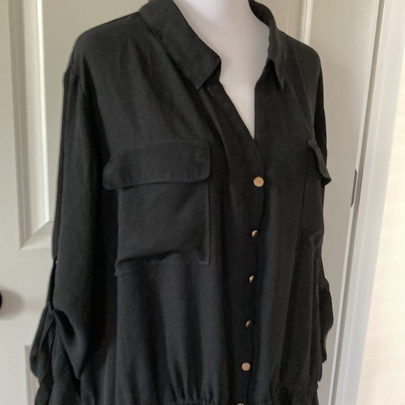 Lane Bryant 26 28 black sheer blouse button down v-neck collar - Picture 7 of 12